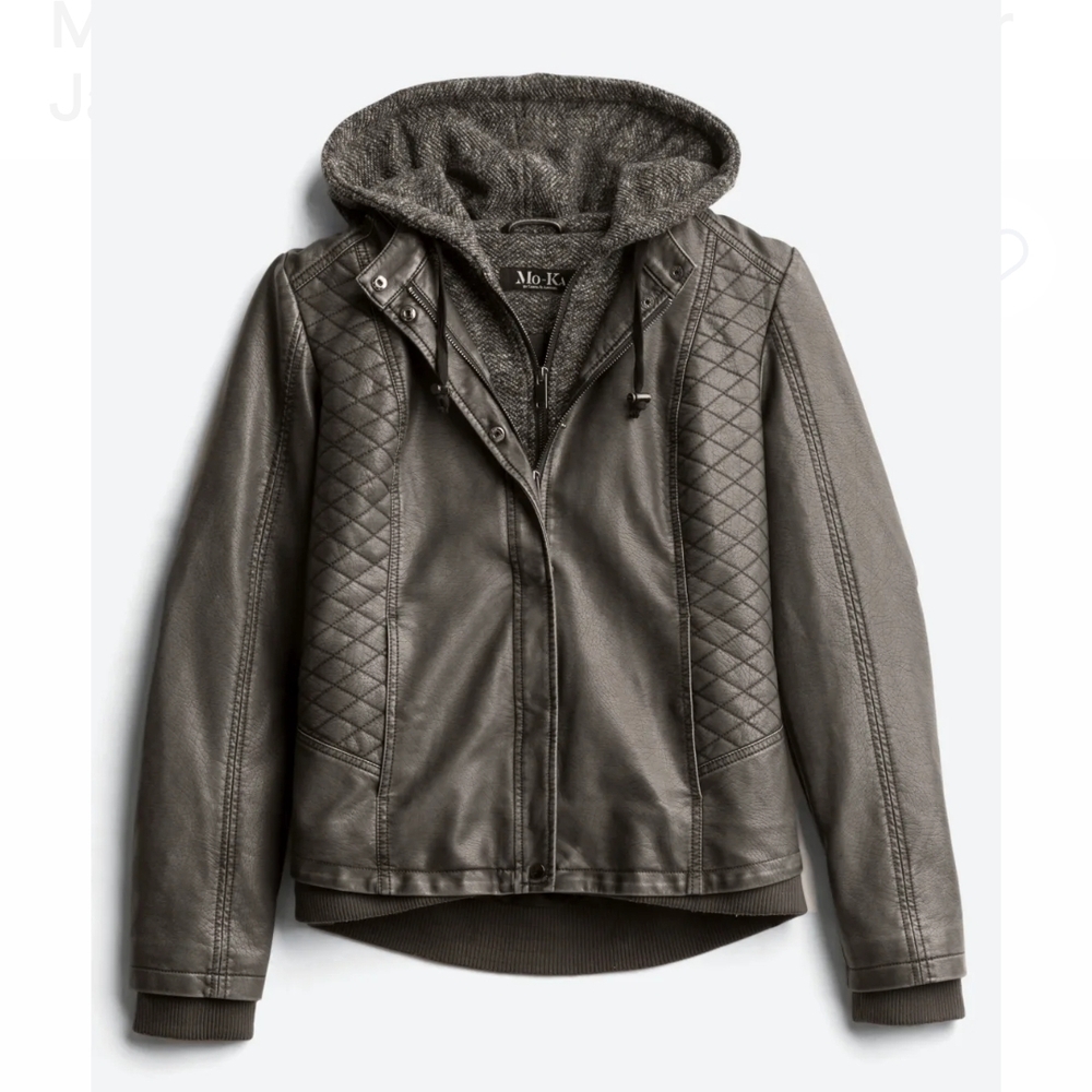 Mo-Ka Meriam Knit Hood Faux Leather Jacket